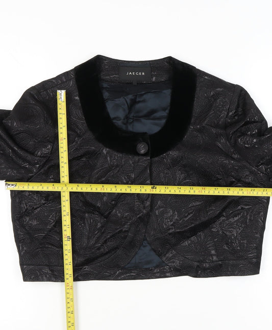 Jaeger Women Black Size 16 Cropped Floral Brocade Jacket