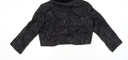 Jaeger Women Black Size 16 Cropped Floral Brocade Jacket
