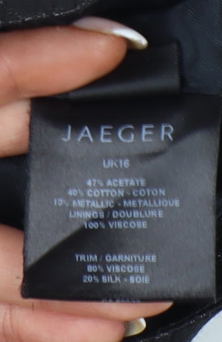 Jaeger Women Black Size 16 Cropped Floral Brocade Jacket