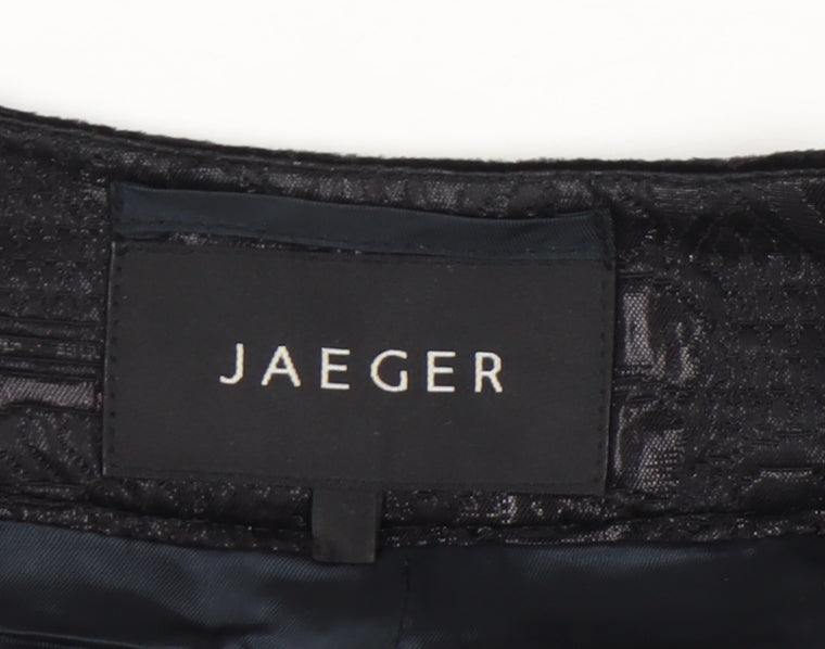 Jaeger Women Black Size 16 Cropped Floral Brocade Jacket