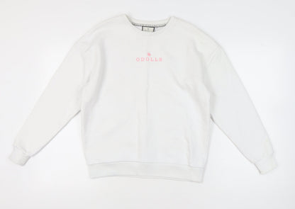 ODolls Womens White Sweatshirt Size 6 Cotton Blend Logo Crew Neck