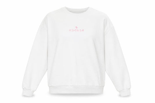 ODolls Womens White Sweatshirt Size 6 Cotton Blend Logo Crew Neck