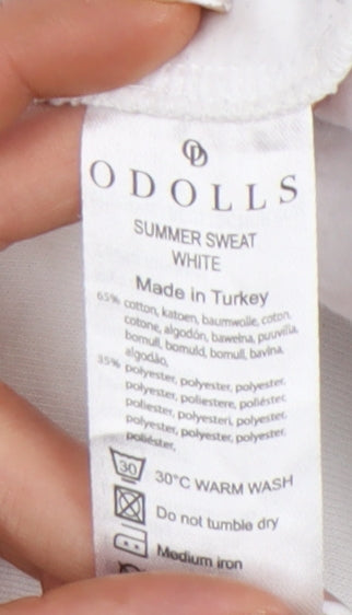 ODolls Womens White Sweatshirt Size 6 Cotton Blend Logo Crew Neck