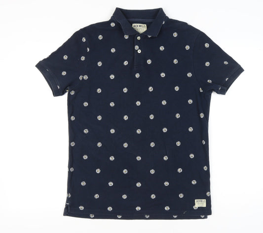 Jack Wills Men’s Blue Floral Polo Shirt Size M Cotton Casual