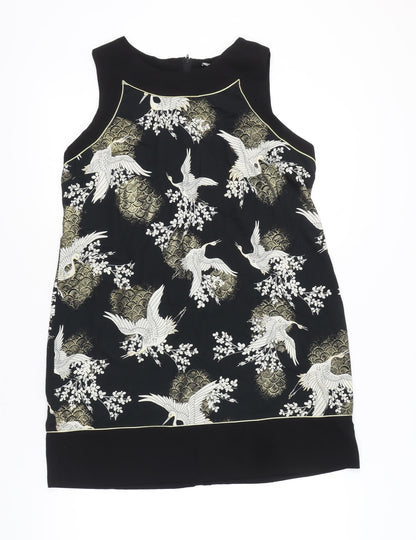 Dorothy Perkins Women’s Black Shift Dress Size 16 Sleeveless Printed Knee Length