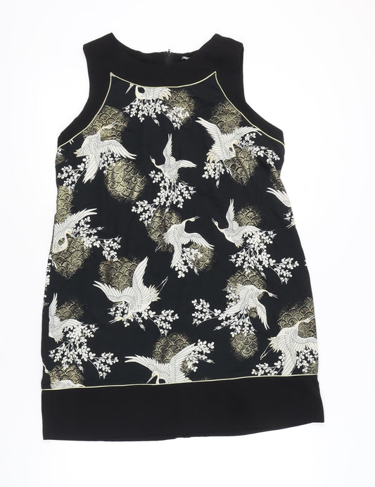 Dorothy Perkins Women’s Black Shift Dress Size 16 Sleeveless Printed Knee Length