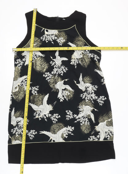Dorothy Perkins Women’s Black Shift Dress Size 16 Sleeveless Printed Knee Length