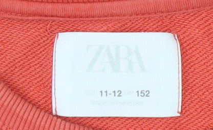 Zara Girls Red Sweatshirt 11-12 Years Long Sleeve Crew Neck Pullover