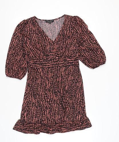 Dorothy Perkins Women’s Pink Black Animal Print Wrap Dress UK 10