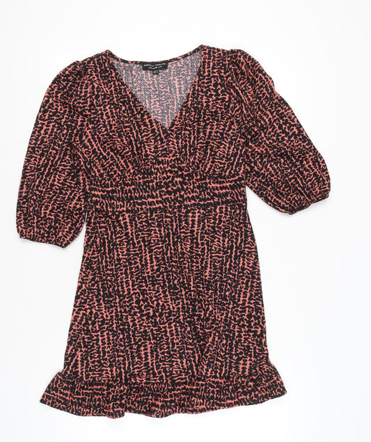 Dorothy Perkins Women’s Pink Black Animal Print Wrap Dress UK 10