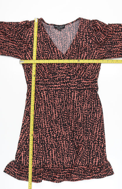 Dorothy Perkins Women’s Pink Black Animal Print Wrap Dress UK 10