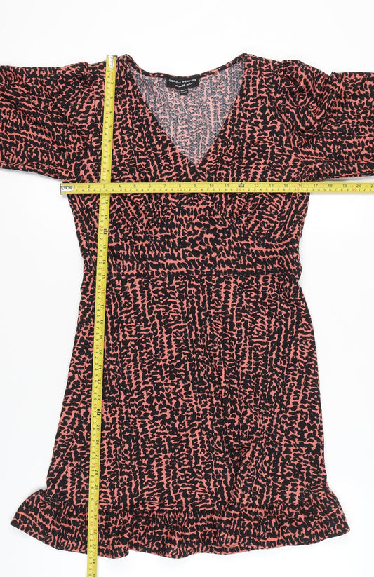 Dorothy Perkins Women’s Pink Black Animal Print Wrap Dress UK 10
