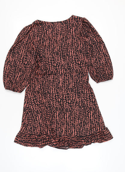 Dorothy Perkins Women’s Pink Black Animal Print Wrap Dress UK 10