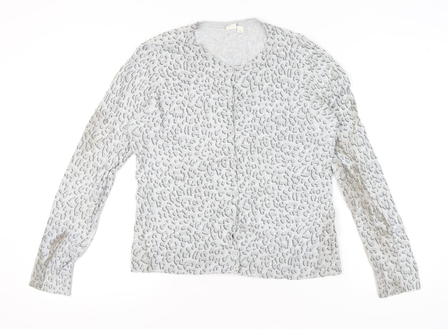 GAP Womens Grey Animal Print Cotton Cardigan Size L V-Neck Knit