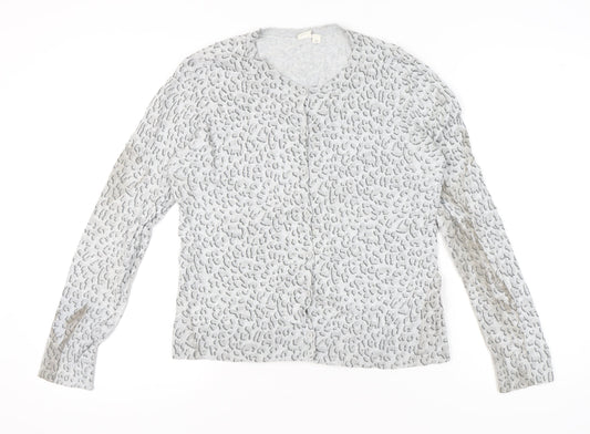 GAP Womens Grey Animal Print Cotton Cardigan Size L V-Neck Knit