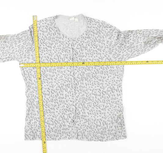 GAP Womens Grey Animal Print Cotton Cardigan Size L V-Neck Knit