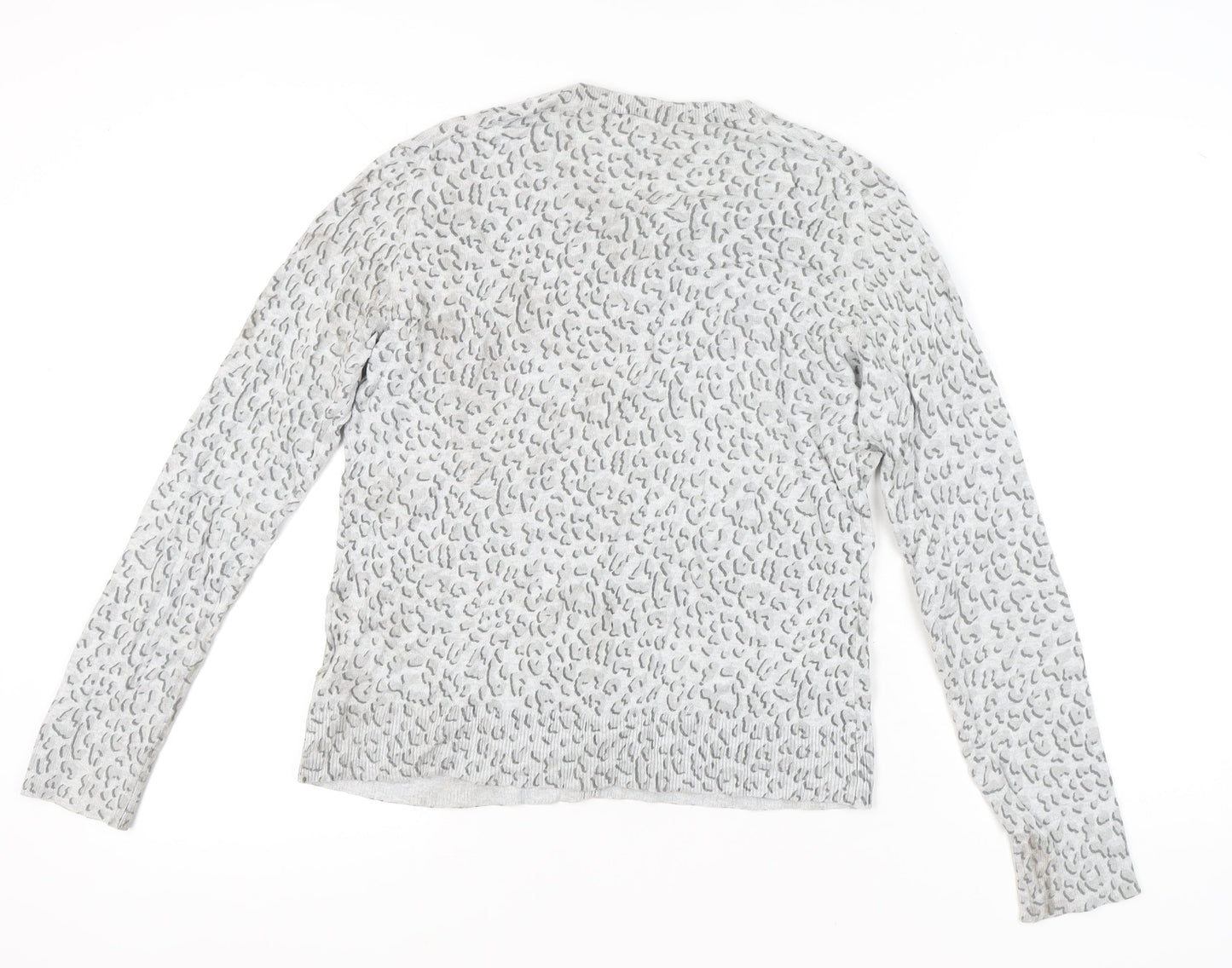 GAP Womens Grey Animal Print Cotton Cardigan Size L V-Neck Knit