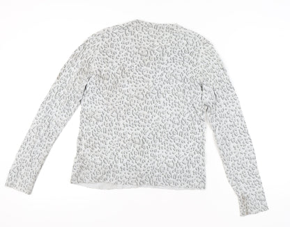 GAP Womens Grey Animal Print Cotton Cardigan Size L V-Neck Knit