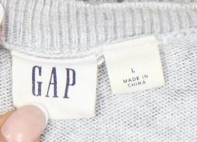 GAP Womens Grey Animal Print Cotton Cardigan Size L V-Neck Knit