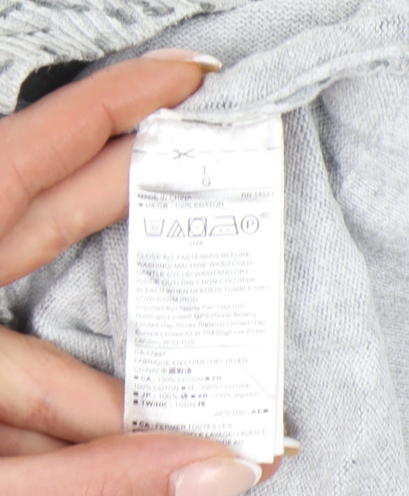 GAP Womens Grey Animal Print Cotton Cardigan Size L V-Neck Knit