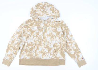 Champion Womens Beige Tie Dye Pullover Hoodie Size L Logo Casual
