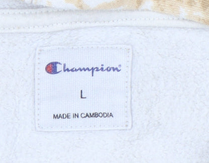 Champion Womens Beige Tie Dye Pullover Hoodie Size L Logo Casual