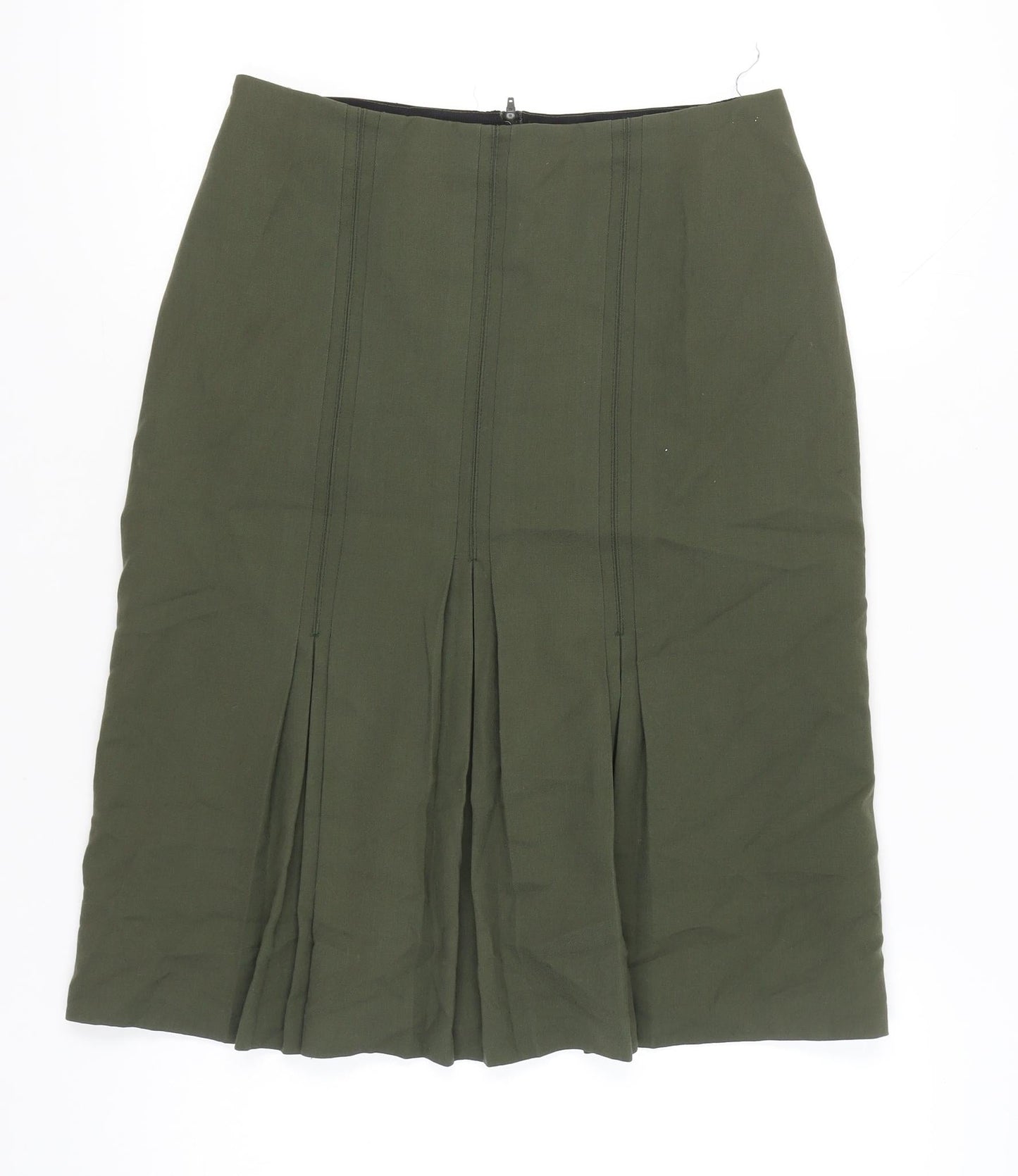Marks and Spencer Women’s Green Wool Pleated Knee Length Skirt UK 14