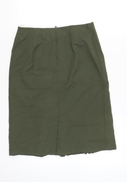Marks and Spencer Women’s Green Wool Pleated Knee Length Skirt UK 14