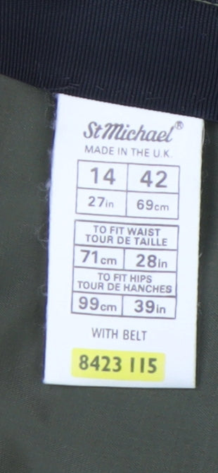 Marks and Spencer Women’s Green Wool Pleated Knee Length Skirt UK 14