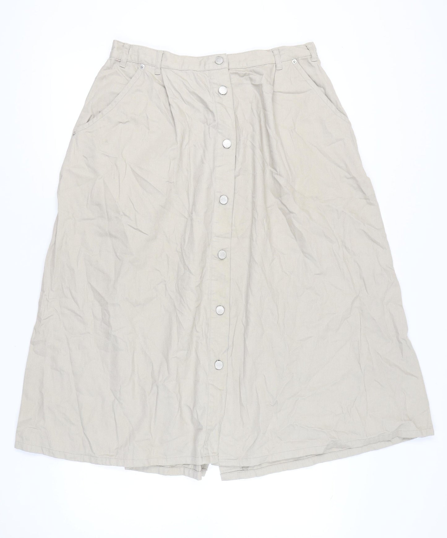 Damart Womens Beige A-Line Long Cotton Button Skirt Size 22
