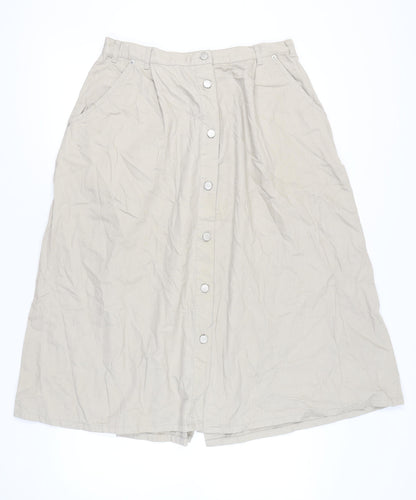 Damart Womens Beige A-Line Long Cotton Button Skirt Size 22