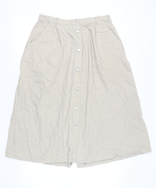 Damart Womens Beige A-Line Long Cotton Button Skirt Size 22
