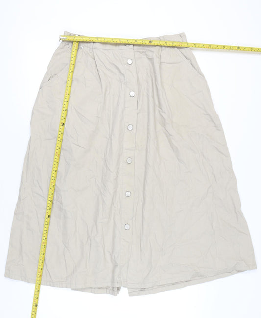 Damart Womens Beige A-Line Long Cotton Button Skirt Size 22