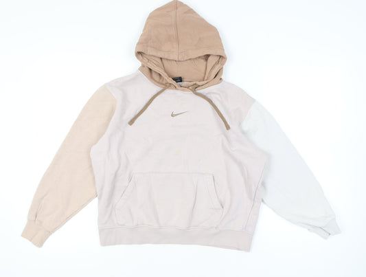 Nike Women’s Beige Colourblock Hoodie Small Logo Pullover Casual