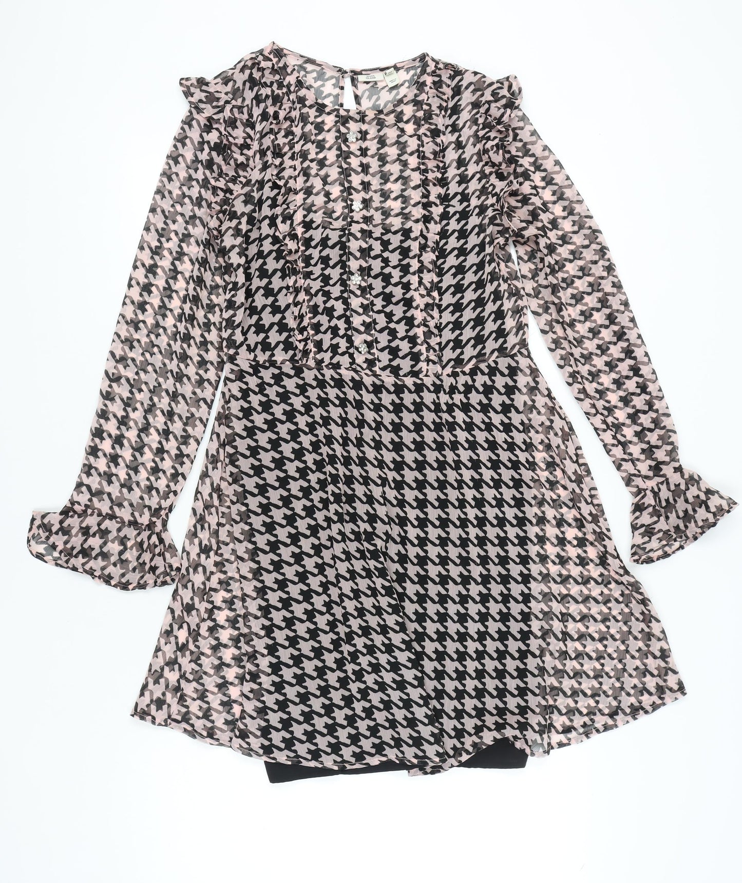 River Island Women Pink Black Houndstooth Shift Dress UK 14