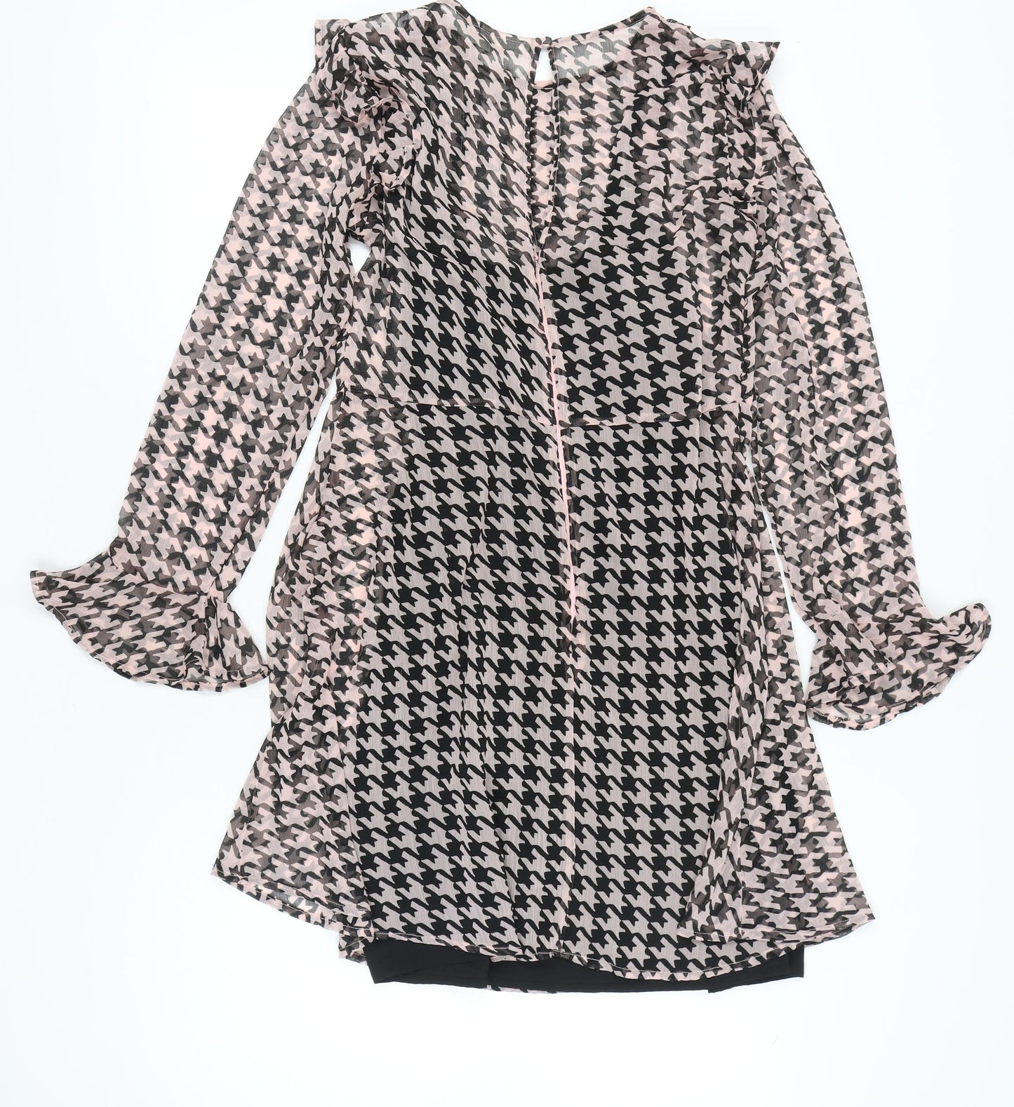 River Island Women Pink Black Houndstooth Shift Dress UK 14