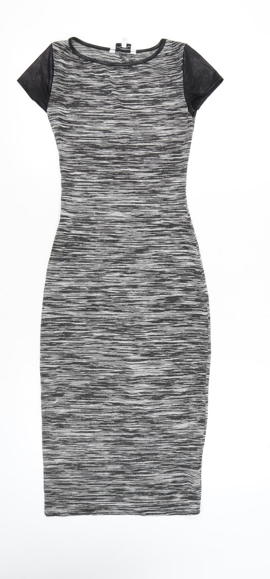 New Look Women’s Grey Black Bodycon Midi Dress Size 10
