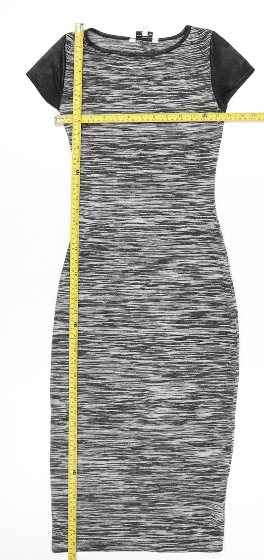 New Look Women’s Grey Black Bodycon Midi Dress Size 10