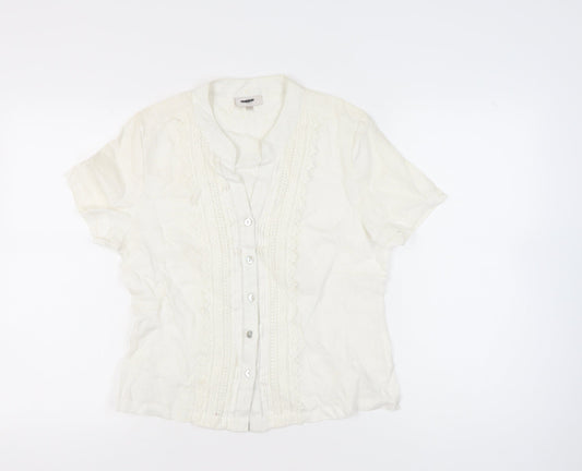 CC Womens Ivory Cotton Blouse Size 12 Short Sleeve Button Up Tunic