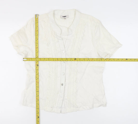 CC Womens Ivory Cotton Blouse Size 12 Short Sleeve Button Up Tunic