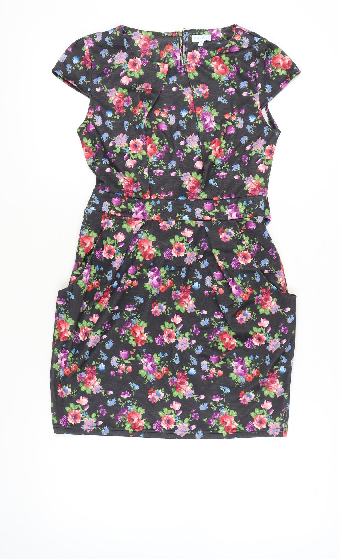 Blue Vanilla Women’s Multicoloured Floral Shift Dress Size 12 Short Sleeve