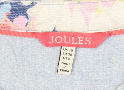 Joules Womens Blue Floral Cotton Shift Dress Size 10 Sleeveless V-Neck
