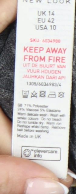 New Look Women Grey Knit Wide-Leg Long Sleeve Belted Jumpsuit Size 14