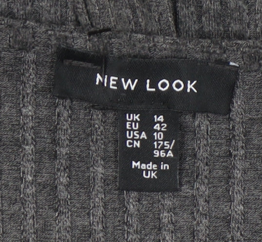 New Look Women Grey Knit Wide-Leg Long Sleeve Belted Jumpsuit Size 14