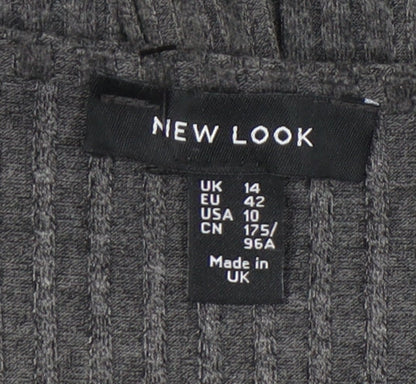 New Look Women Grey Knit Wide-Leg Long Sleeve Belted Jumpsuit Size 14