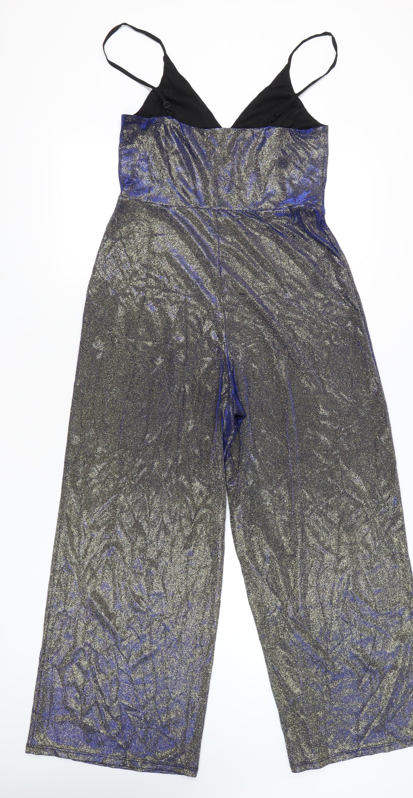 Miss Selfridge Women’s Silver Metallic Wide-Leg Jumpsuit UK 14 V-Neck