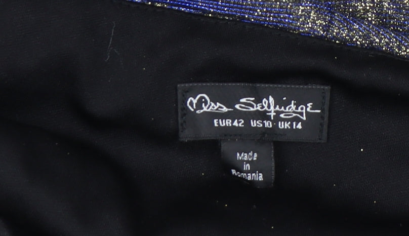 Miss Selfridge Women’s Silver Metallic Wide-Leg Jumpsuit UK 14 V-Neck