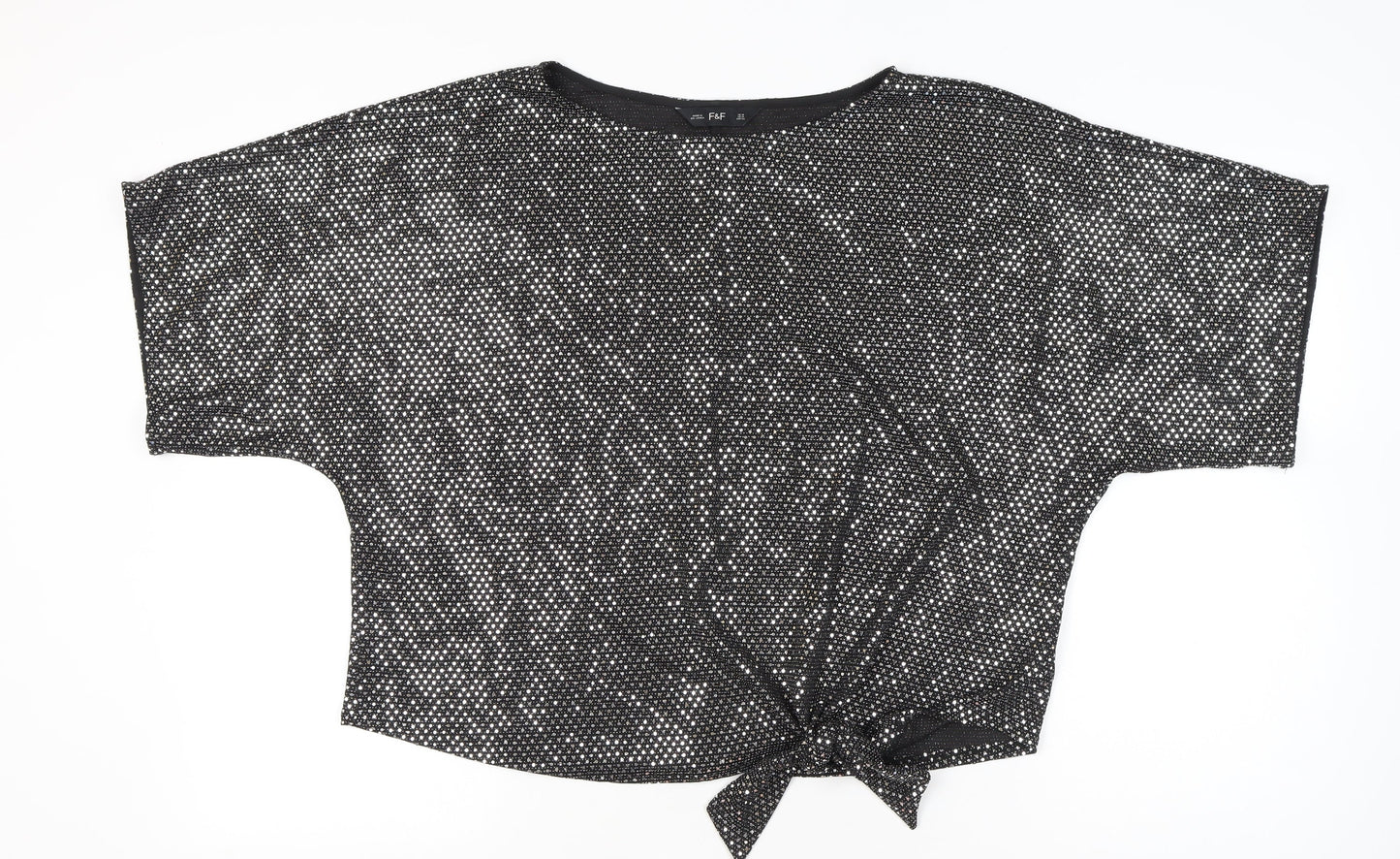 F&F Womens Black Sequin Cropped Party T-Shirt UK 18