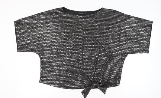 F&F Womens Black Sequin Cropped Party T-Shirt UK 18