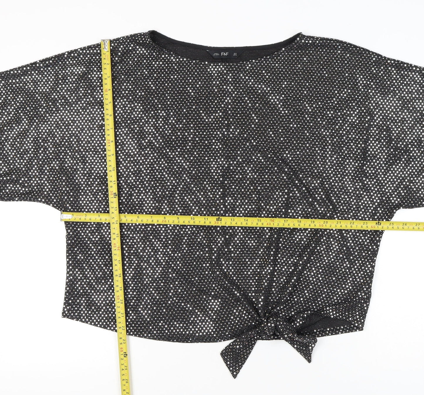 F&F Womens Black Sequin Cropped Party T-Shirt UK 18